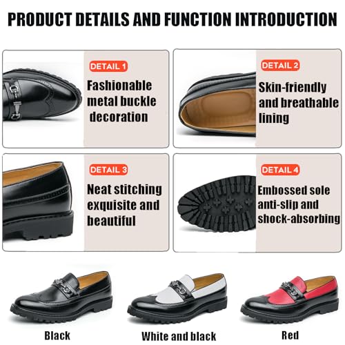 Men's Leather Brogue Slip-On Platform Loafer Shoes with Buckle Decor Fashion Pointed Toe Low Top Non-Slip Lug Sole Dress Shoes for Daily Casual Business Work Office3