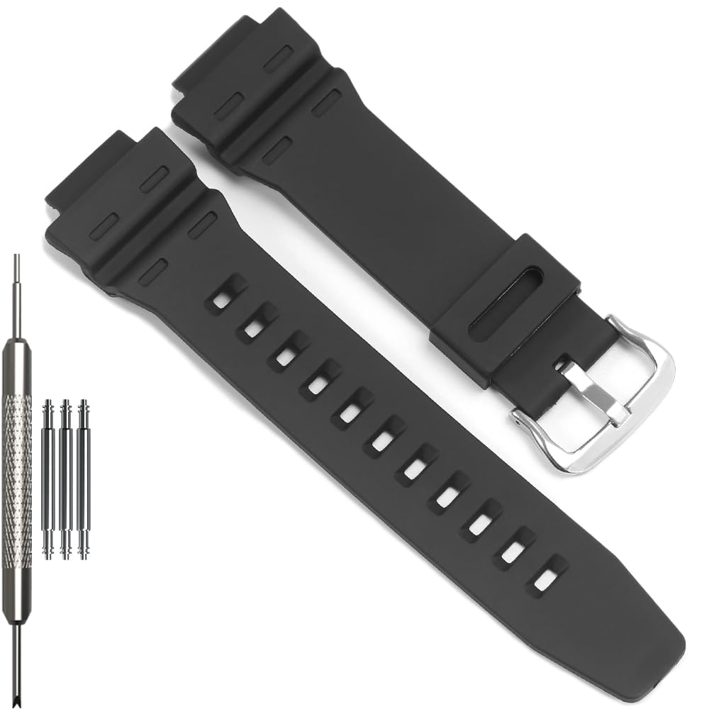 WRISTARMOR AE1500 Replacement Watch Band Compatible with Casio 3502 AE-1500 AE-1500WH WS-1500H WS1500 DW-291 Black Resin Strap Watch Accessories