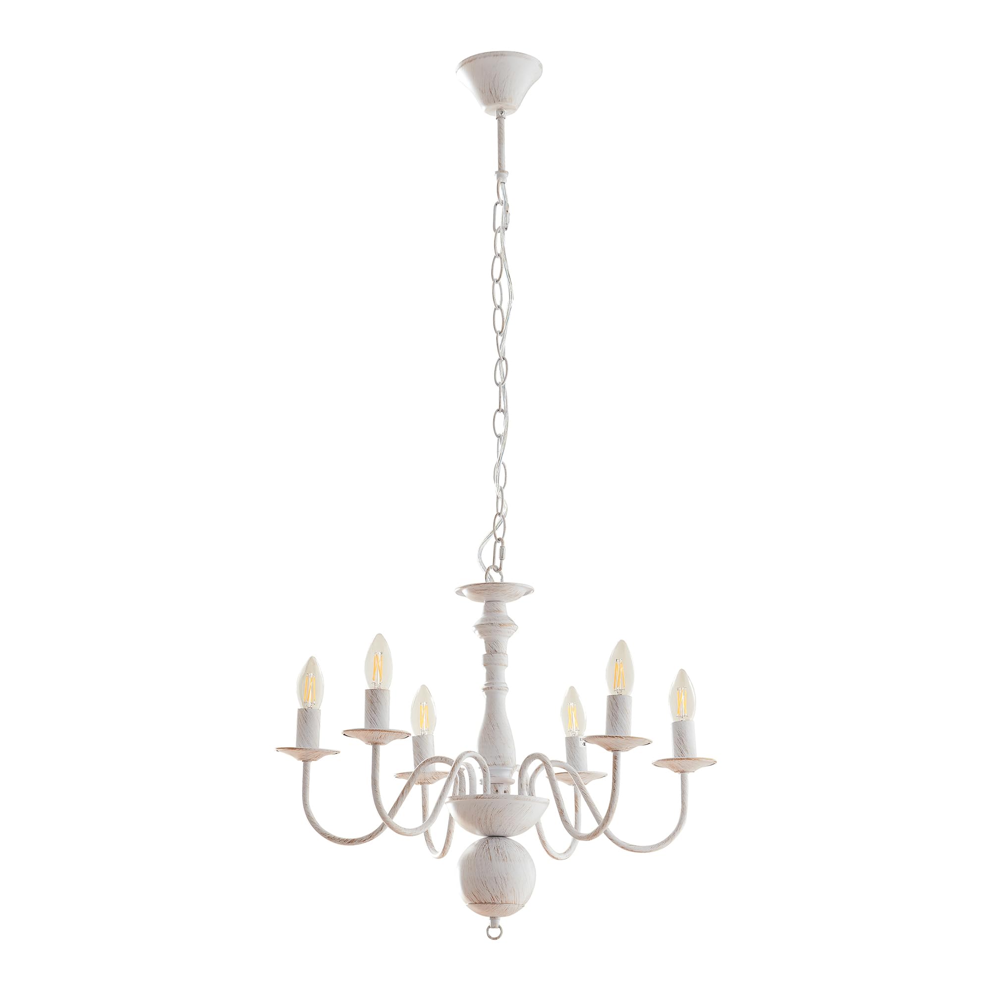 lux.pro Lampadario a Sospensione Vintage Bianco in Metallo Lampada da Soffitto con 6 Bracci Curvi per Lampadine E14 Stile Shabby Chic Rustico Elegante