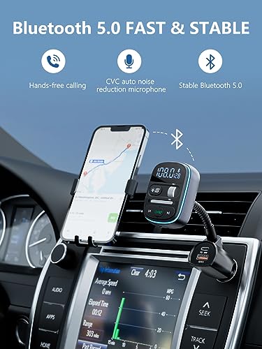LENCENT Bluetooth FM Transmitter PD 30W, Bluetooth Car Adapter with QC3.0 Fast Charger, Hi-Fi Bass Music, Wireless Radio Receiver Hands-Free Calling, [Color Light] - Thumbnail 4