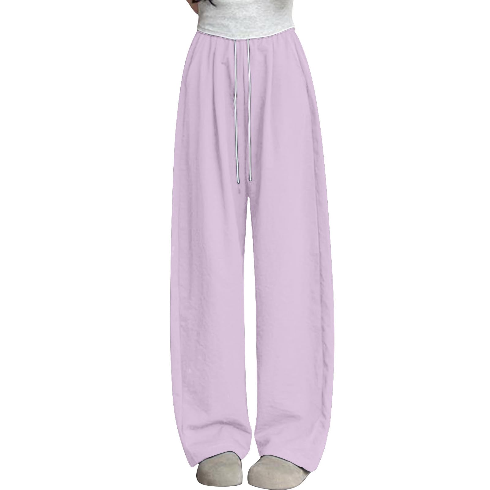 Womens Baggy Wide Leg Pants Stretch High Waist Lounge Pant Summer Casual Comfy Workout Sports Trousers with Pockets(Purple,Medium)