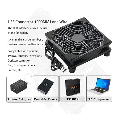 Ventilateur de routeur USB 5V avec roulement hydraulique durable et grille acier - 5