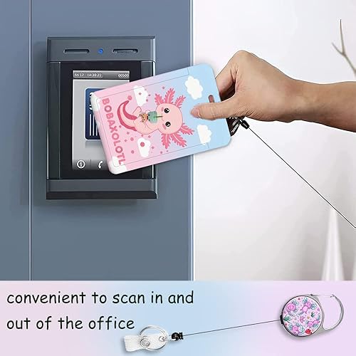 Miniatura 5 de Lindos soportes retráctiles de identificación de ajolotl con clip, cordón desmontable para llaveros, adecuado para pase de autobús, tarjeta de