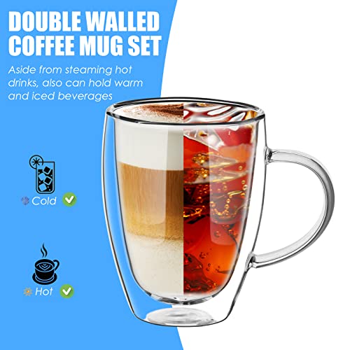 Ulrikco 12Oz Double Walled Glass Coffee Mugs With Handle, Clear Cappuccino Glass Mug Set Of 4, Insulated Drinking Glass Coffee Cups And Tea Cups, Espresso Mug Cups, Heat Resistant Dishwasher Safe #TOP2