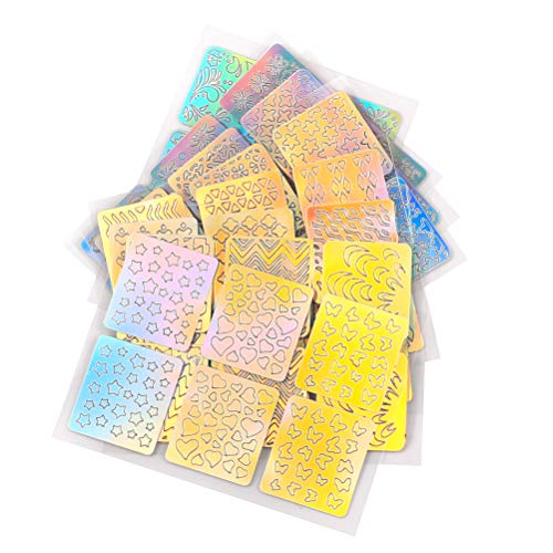 Yinhing 24 Hojas de Plantilla de Estampado de Uñas DIY, Plantilla de Rejilla Irregular, Vinilos Reutilizables para Decoración de Uñas, Pegatinas Huecas con 24 Pegatinas para para (Colores variados)