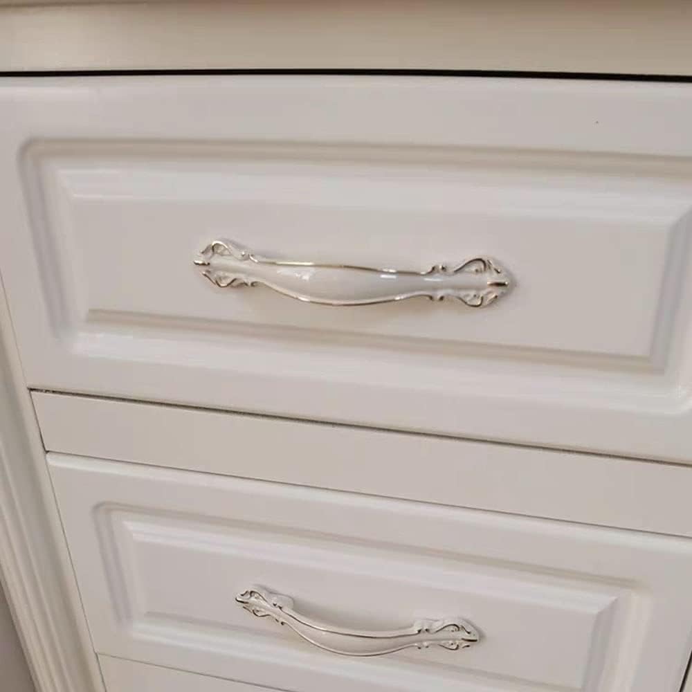 6 Pack Ivory White Cabinet Handle Pulls 2.5" (64mm) Hole Center Arch Drawer Handles for Kitchen Cupboard Bathroom Door Dresser Drawers Hardware, Ivory White with Gold Edge