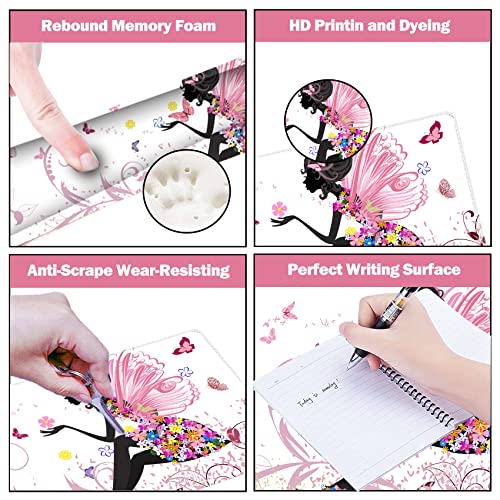 Image of ARTSO Extended Gaming Mouse Pad Set, Keyboard Wrist Rest Support Pad + Wrist Cushion + XXL Large Mouse Pad + Coaster, Stitched Edge, Non-Slip, Memory Foam Desk Mat, Pink Butterfly Girl