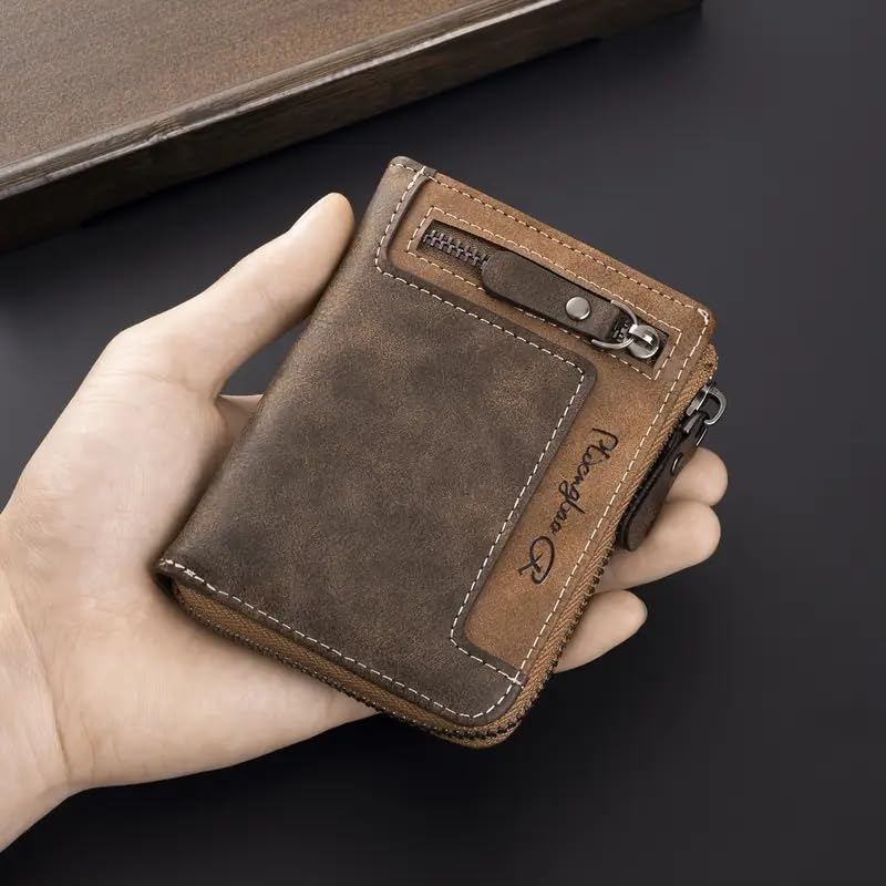 1pc Men's Retro Short Wallet, Multifunctional Fashion Zipper Pu Leather Wallet, ldeal Gift For Men3