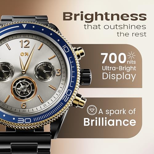 Image of GOBOULT Saber Smart Watch 1.43'' AMOLED Display, Functional Rotating Bezel, AOD, BT Calling, 200+Watchfaces, 700 Nits Brightness, AI Voice Assistant, SpO2 Monitoring, 120+ Sports Mode (Metal Black)