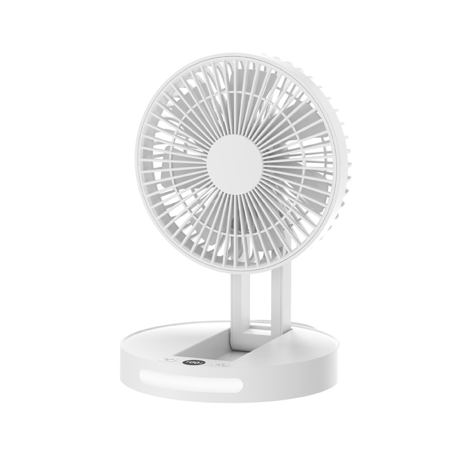Ventilatore da tavolo portatile ricaricabile con luce notturna, ultra silenzioso, 5 velocità, design compatto per ufficio, dormitorio, viaggi, mini ventilatore pieghevole USB (bianco)
