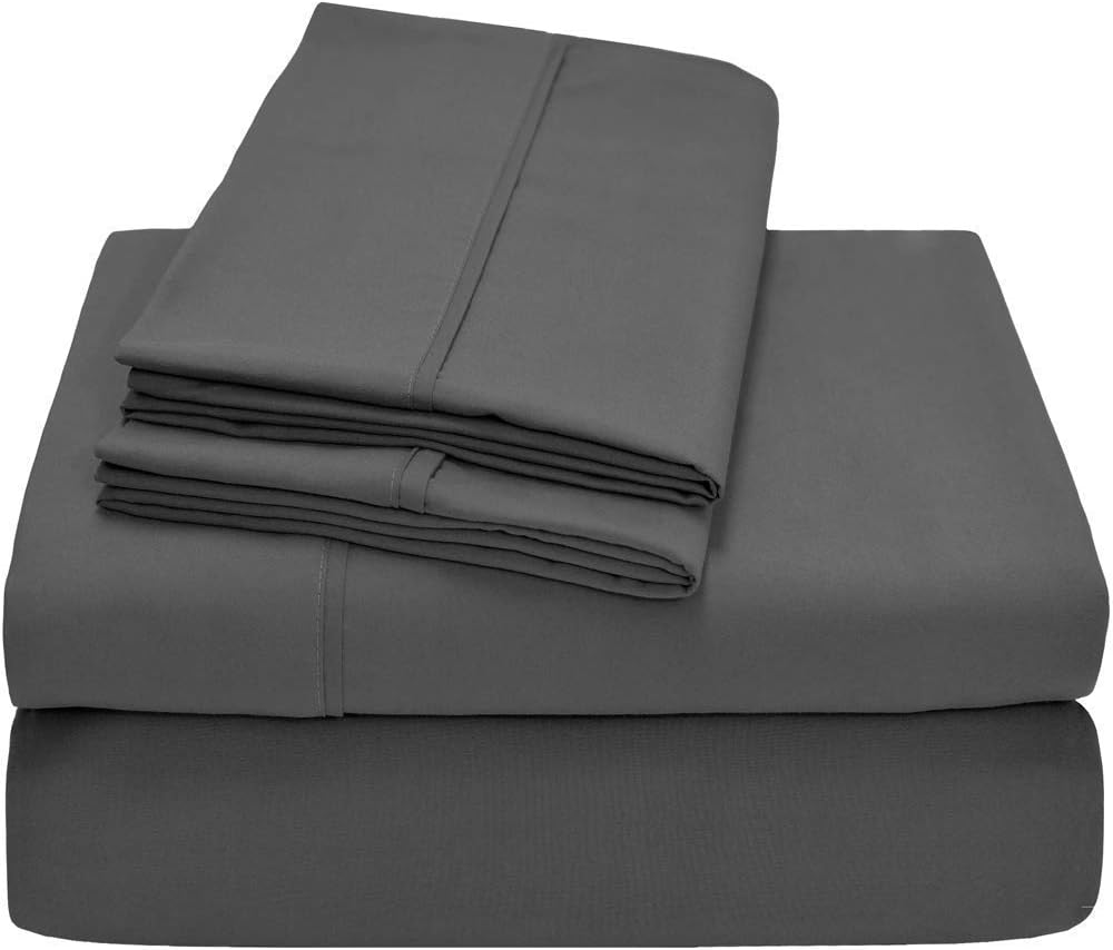 Sheet Set on Amazon- Olympic Queen, Elephant Grey Solid, Easy All Around Elastic Fits Mattress Upto (7"-9" Inch) Deep Pocket 4 PCs-(1 Flat, 1 Fitted, 2 Pillow Cases)- 900 TC 100% Egyptian Cotton