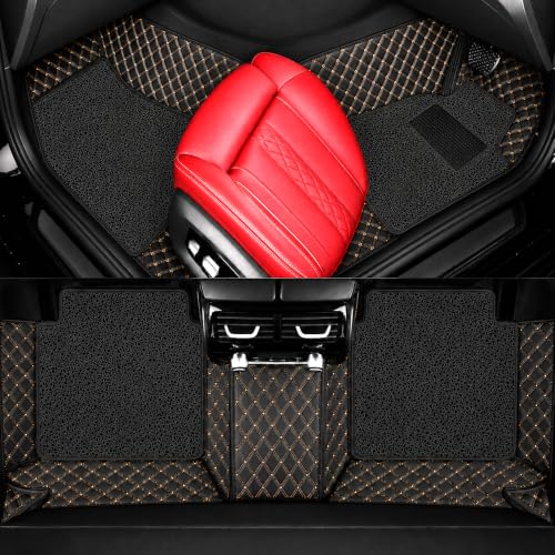 Image of Premium 7D Car Mat for Tata Punch EV (Model:2024-2026) || Luxury Leather Dual-Stitch Full Set 7D Car Floor Mat || 100% Waterproof || Colour : Golden-Black (Design-1)