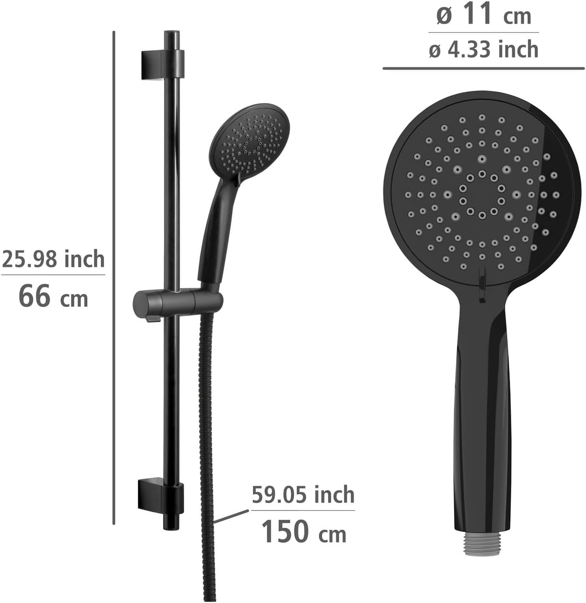 Dimensions of the WENKO Young Shower Set components