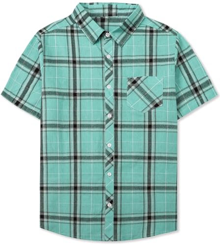 Image of SANGTREE Girls and Women Plaid Shirt Short Sleeve Button Down Summer Blouses Tops