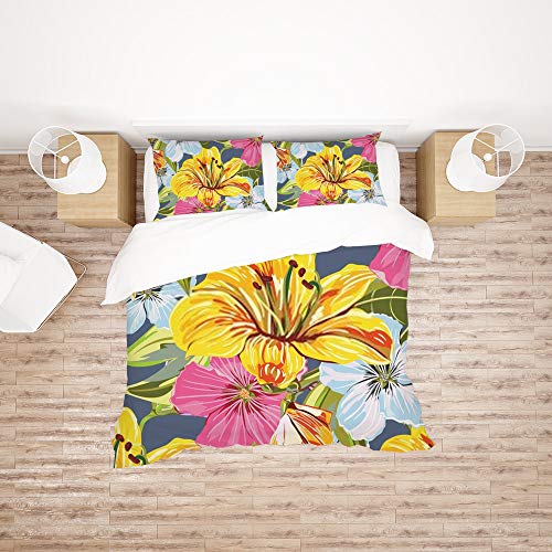Parure de lit King imprimé floral 3 pièces douceur haut de gamme - 2