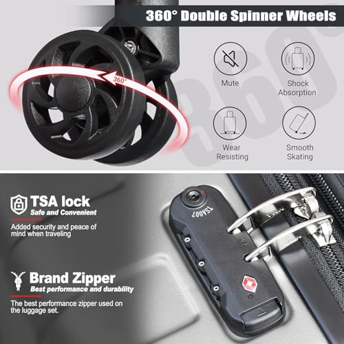 Image of KEYTANG Hardside Expandable Spinner Wheels Luggage Suitcase W /TSA Lock, Silver, 555-3pcs