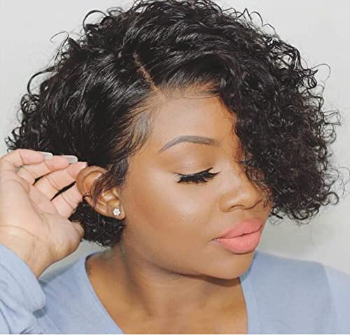 HOTKIS Human Hair Curly Wigs for Black Women Short Curly Human Hair Wigs Short Wigs African Americans Short Curly Wig 10inch (SH158BLACK)