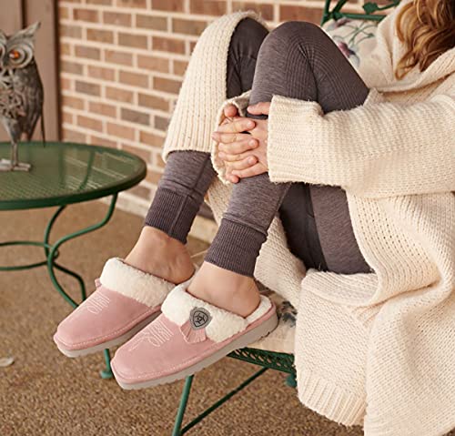 Image of ARIAT Women's Jackie Square Toe Warm Soft Genuine Suede Leather Indoor Outdoor Slippers with Plush Collar