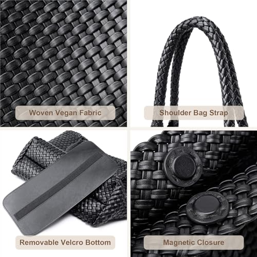 Bolso tote grande de cuero tejido vegano para mujer miniatura 4