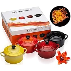 Cazuelas Le Creuset Las Mejores Ofertas Le Creuset Set de 4 mini cocottes de cerámica de gres, 250 ml, ? 10 cm, Cereza y volcánico, 79212105129100