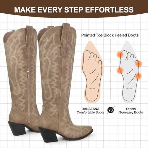 Image of Knee High Cowgirl Boots Women Wide Calf Rhinestones Cowboy Boots Lady Pointed Toe Chunky Heel Embroidered Sparkly Boot With Side Half Zip Country Sparkle Boot Size 6-11