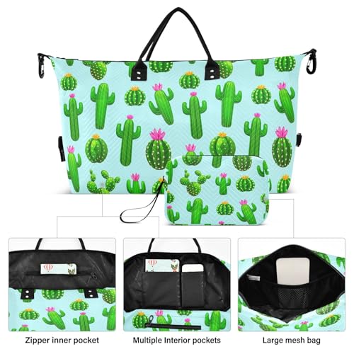 Cactus Plant Lightblue Travel Duffel Bag for Men Women with Makeup Bag Weekend Overnight Carry On Bags for Hospital Travel Gym2