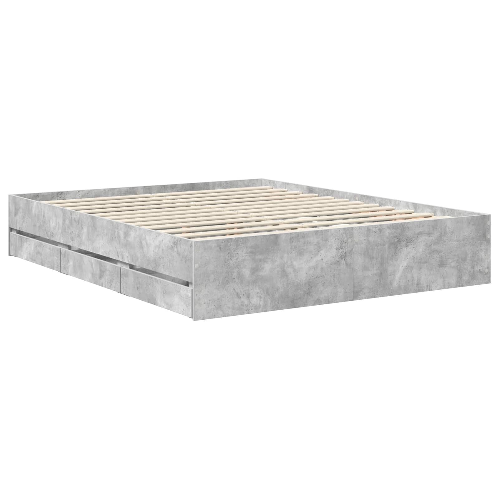 Cadre de lit avec tête de lit gris béton, 160 x 200 cm, en bois d'ingénieur, cadre de lit stable avec compartiments de rangement intégrés, moderne, pour un sommeil confortable