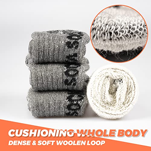 Acushla Merino Wool Hiking Socks For Men - Thickened Thermal Cushion Crew Socks - Warm, Breathable And Moisture Wicking, 3 Pairs, 9-14, Grey #TOP1