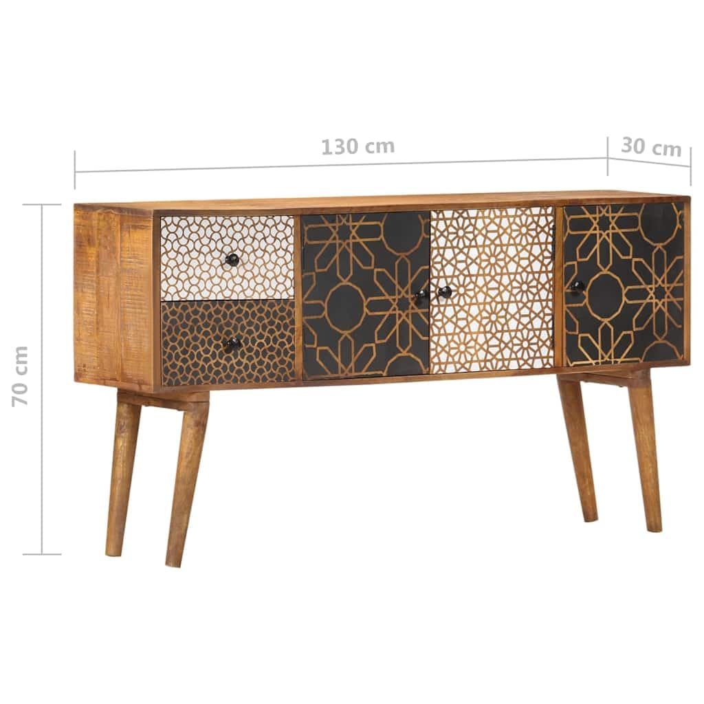 Armoire d'appoint avec tiroirs en bois massif : élégant buffet au design du milieu du siècle en bois de manguier avec façades de tiroirs décoratives et beaucoup d'espace de rangement