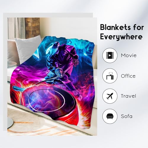 Hockey Blankets, Boys Blanket for Kids, Ice Hockey Gifts, Cozy Flannel Throw for Men & Adults, 50"x60"