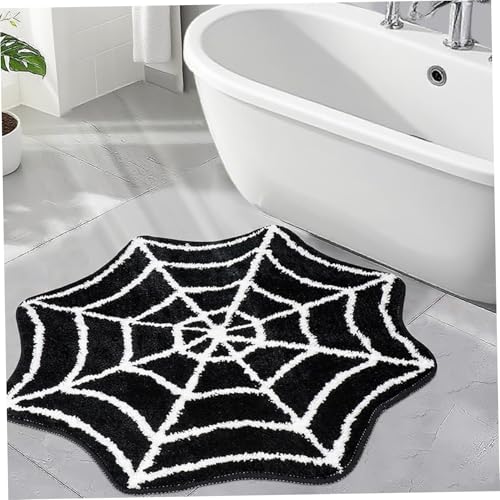 Tapis Gothique Halloween décor araignée Web natte de Bain Non Glissant 27 Pouces Dessin animé de Bain Blanc Tapis Salle Douche en Peluche lavables pour la Maison