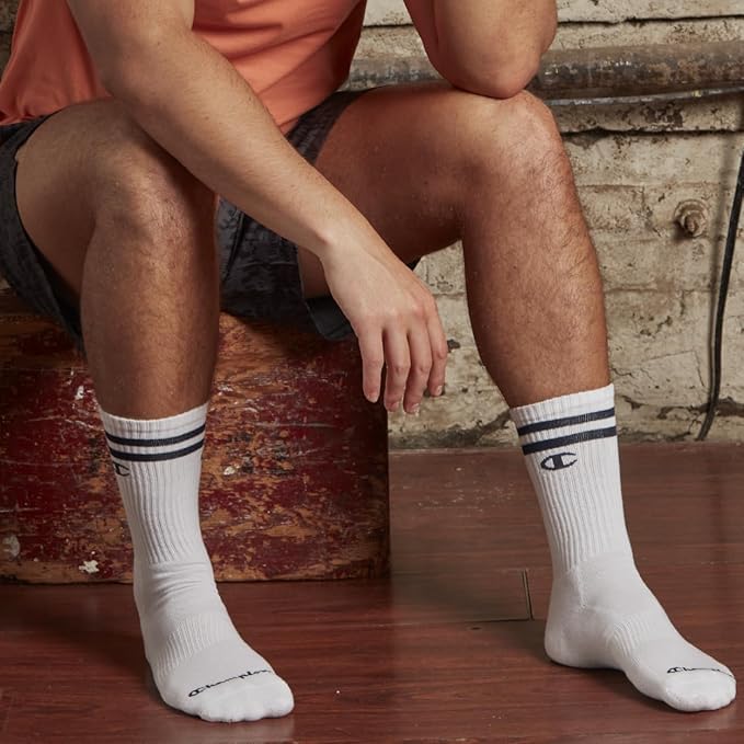 Image of Champion Men's Cushioned Crew Socks 5-Pack - Moisture-Wicking Athletic Crew Socks with Arch Support (Sizes 6-12)