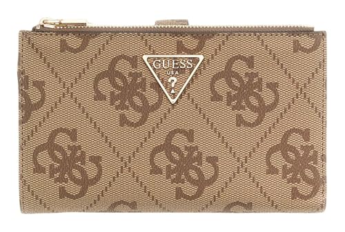 Porte-monnaie GUESS Laurel II Double Zip couleur marron clair et latte