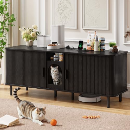 Image of ONBRILL 65 Inches Cat Litter Box Enclosure for 2 Cats, Black