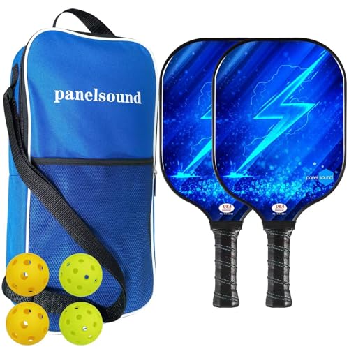 Laureada Juego de Palas de Pickleball de Fibra de Vidrio; Pickleball Paddle Set 2 Raquetas 4 Pelotas y Bolsa; Agarre Ergonómico; Set Raquetas Ligeras y Duradaderas todos los niveles; Certificado USAPA