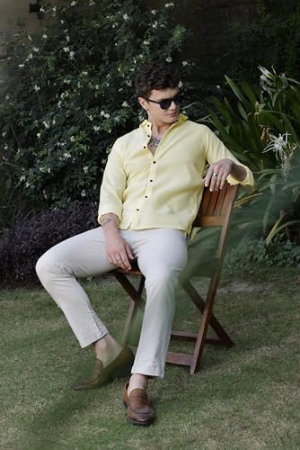 Image of Zilcon Linen Shirts for Men Casual Button Down Long Sleeve Shirt Solid Summer Beach Hawaiian Shirts