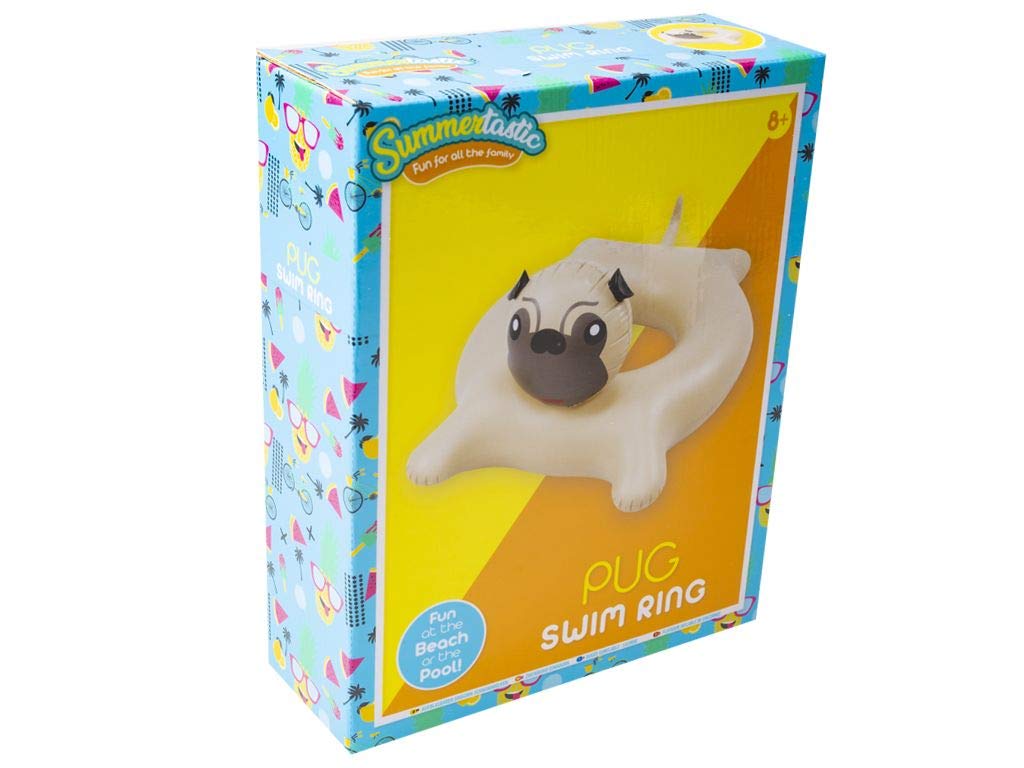 Summertastic Grafix Pug Shaped Swim Ring Beach Holiday Swimming Pool Fun 90 X 90 CM Kids 8+ / Adults