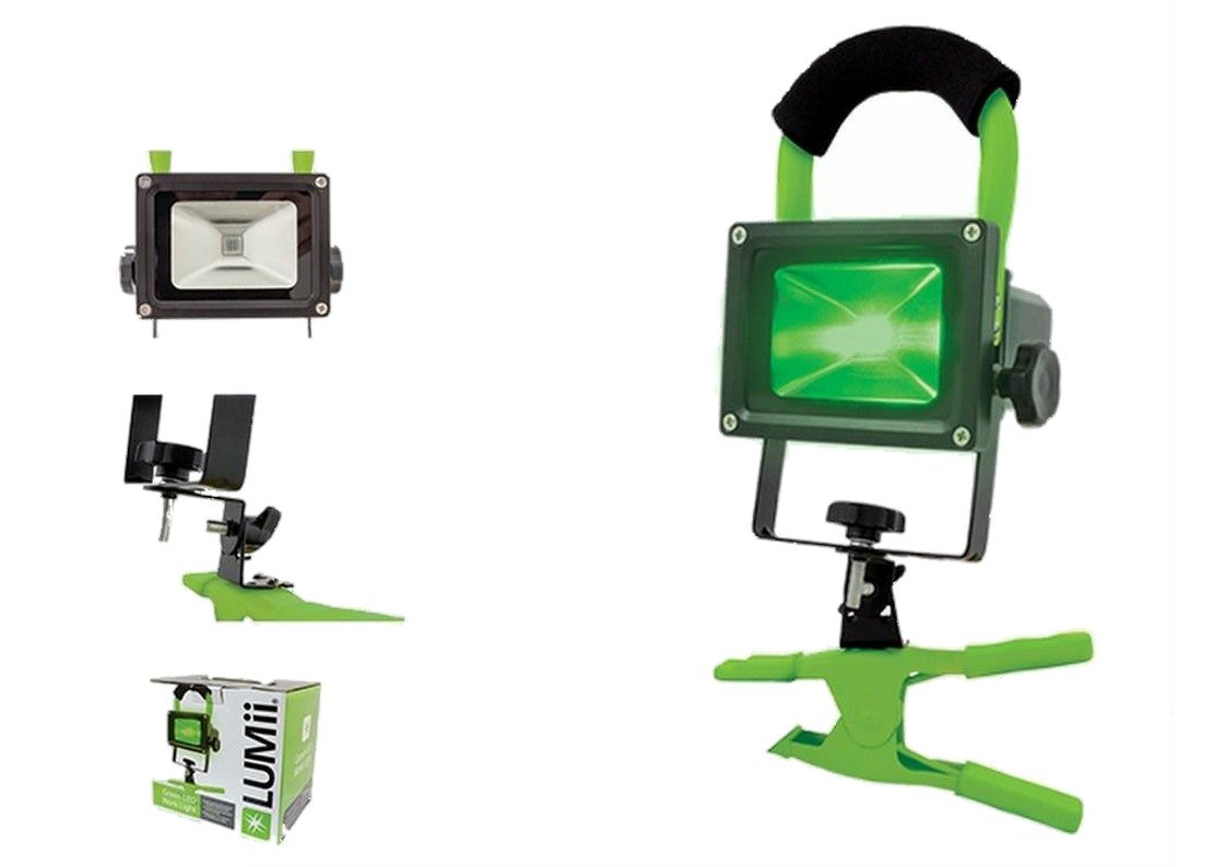 LUMIIGreen LED Work Light 10w Rechargeable ULTRA Bright Flood Light Hydroponics