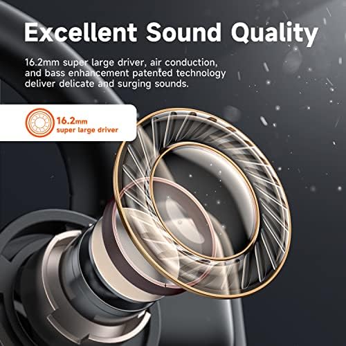 truefree Sports Earphones F1 Air Conduction Open-Ear Bluetooth Headphones with ENC Noise-Cancellation Mic Wireless Headset for Workouts and Running, 11 Hours of Music, with Headband (Black & Grey)