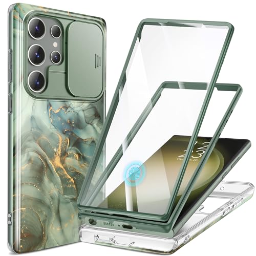 Image of GVIEWIN for Samsung Galaxy S23 Ultra Case, [Slide Camera Cover & Built-in Screen Protector] [2 Front Frames] Shockproof Military Grade Protective Marble Phone Case for S23 Ultra 6.8 inch (Desert Dream)