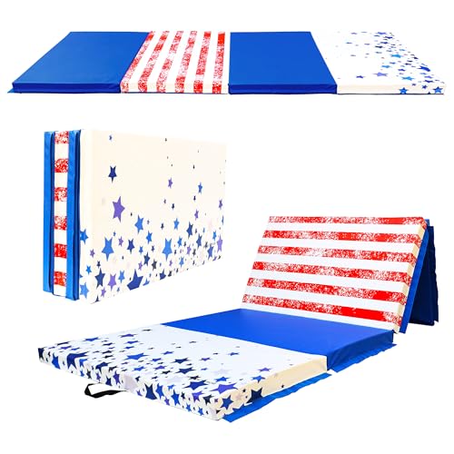 Folding Exercise Aerobics Mat, 4'x10'x3' Extra Thick High Density Anti Tear Gymnastics Gym Folding...