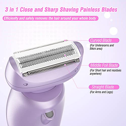 Electric Shaver For Women With Led Lights, Womens Electric Razor For Legs Underarms Bikini Public Hair, Wet Or Dry Shaving Razors, Portable Ladies Body Hair Trimmer Rechargeable & Battery Indicator #TOP2