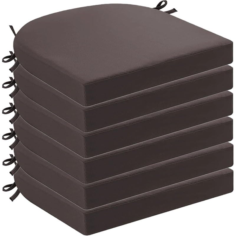 DOGACA Outdoor Chair Cushions Set of 2 4 6, Waterproof U-Shaped Seat Cushion with Ties & Zipper, Removable Washable Patio Chair Pads for Garden, Patio, Camp(8,6pcs: 43 * 40 * 8cm)