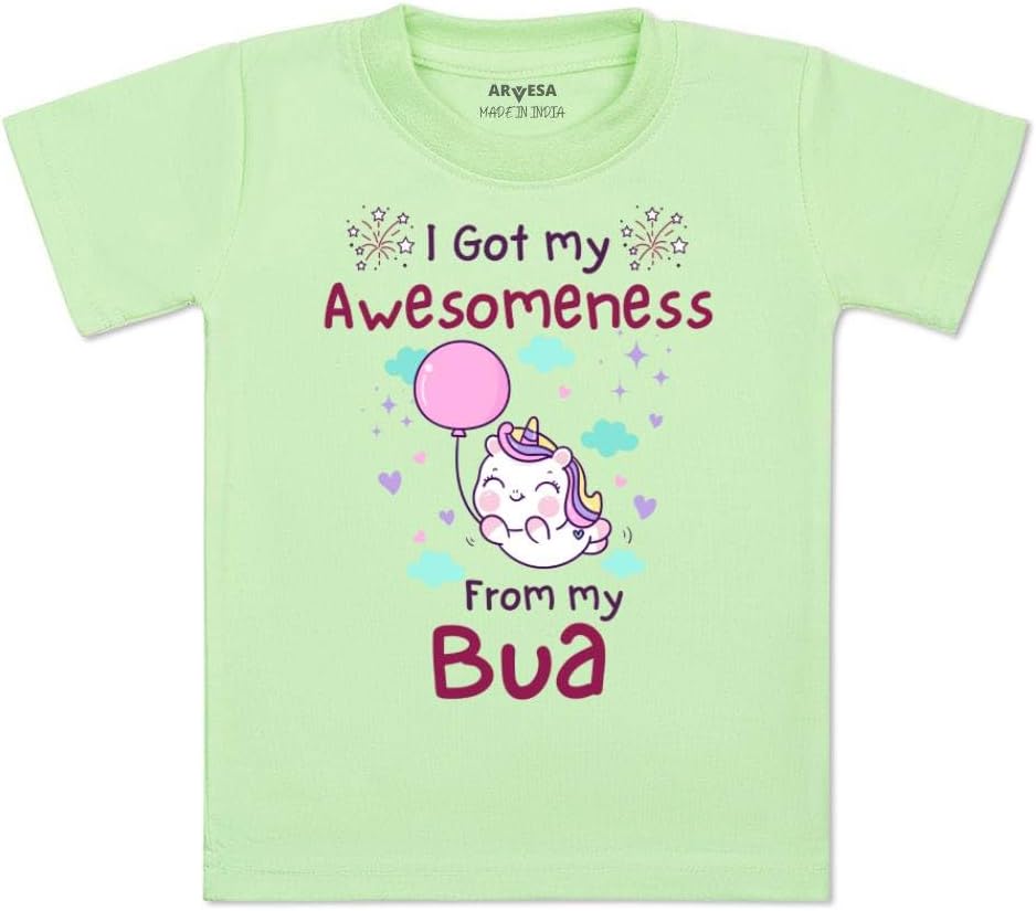 ARVESA I Got Awesomeness from Bua TS-928 Bua Baby Tshirt for Kids Boys & Girls Half Sleeves Round Neck Clothes Tshirt for Kids Boys 1 Months to 6 Years Dress