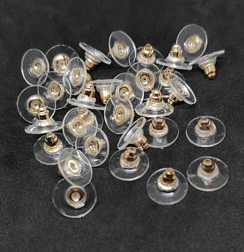 Image of KUMU Jewellery Tools (200 Pcs Approx) Findings Golden Bullet Clutch with Silicone Rubber Pad /Earring Stopper /Earring Nut /Earring Golden Back (Rose Gold 100 Pairs Approx)