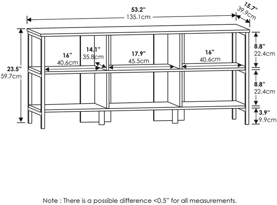 Pemberly Row Modern Living TV Stand, 53.2 x 23.5 x 15.7 Inches, CARB Grade Composite Wood and Metal Frame, Americano/Black Finish, Fits TVs Up to 60 Inch, Open Shelves for Media Storage
