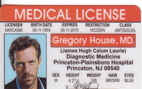 Hugh Laurie Dr. Gregory House Novelty Drivers License / Fake I.d. Identification for The Gregory House Md Tv Show Fans
