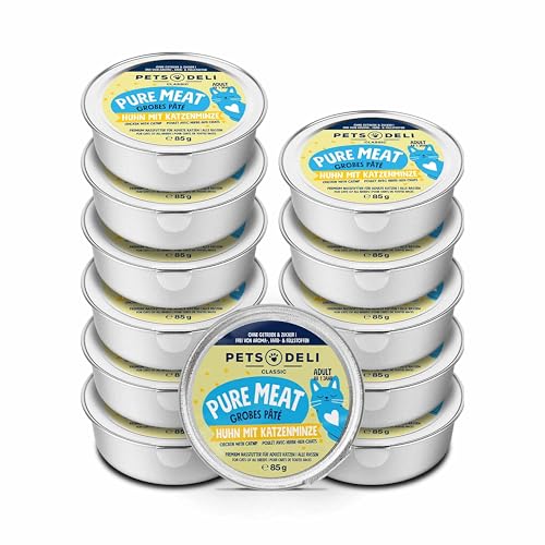 Pets Deli Pure Meat Nassfutter für Katzen mit Huhn & Katzenminze, 12x85g