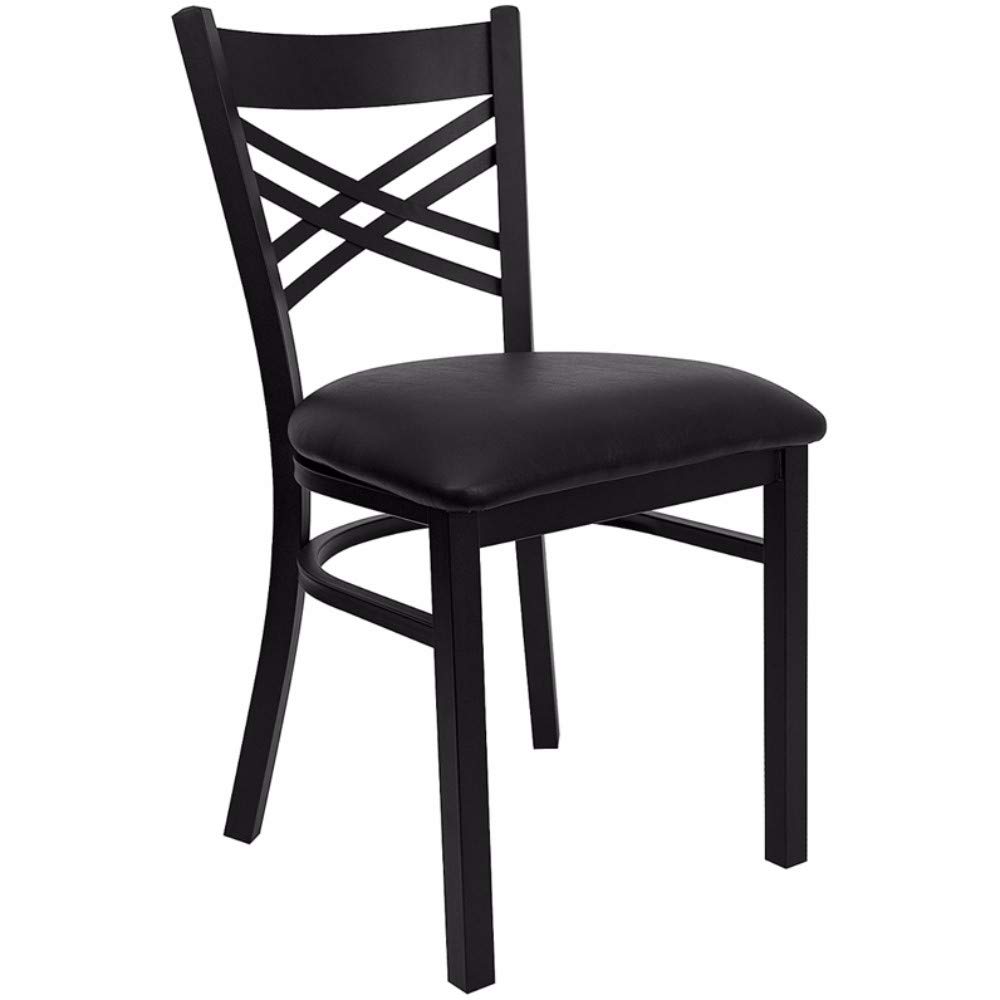 Flash Furniture 2 Pack HERCULES Series Black ''X'' Back Metal Restaurant Chair - Black Vinyl Seat
