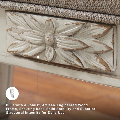 Image of Signature Design by Ashley Realyn Upholstered Accent Bench, Antique White